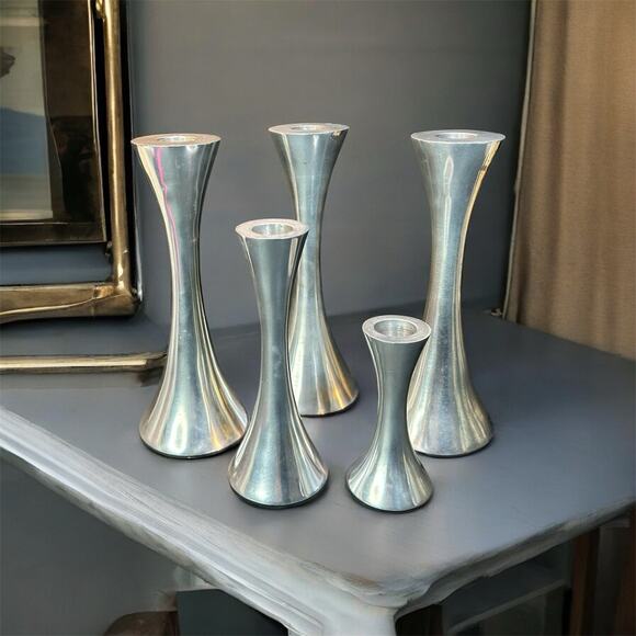 5 New Stainless Steal Hourglass Candle Sticks-MCM- Scandinavian Design- 8”6”4” - Picture 11 of 11